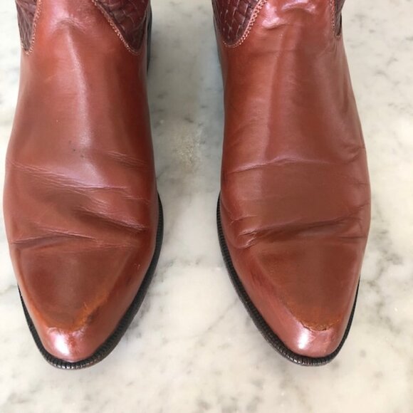 TONY LAMA Basket Weave Upper Leather Brown Pointed Toe Pull On Ladies Bo… - Picture 10 of 17